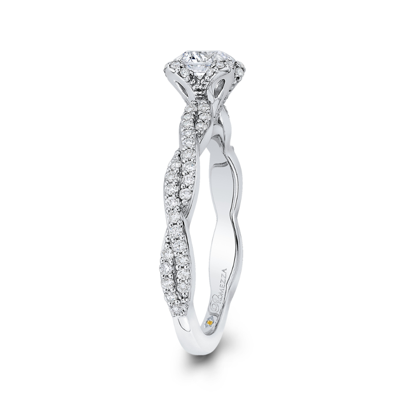Round Diamond Floral Engagement Ring in 14K White Gold