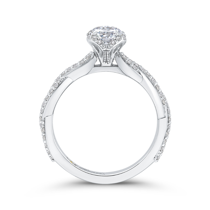 Round Diamond Floral Engagement Ring in 14K White Gold
