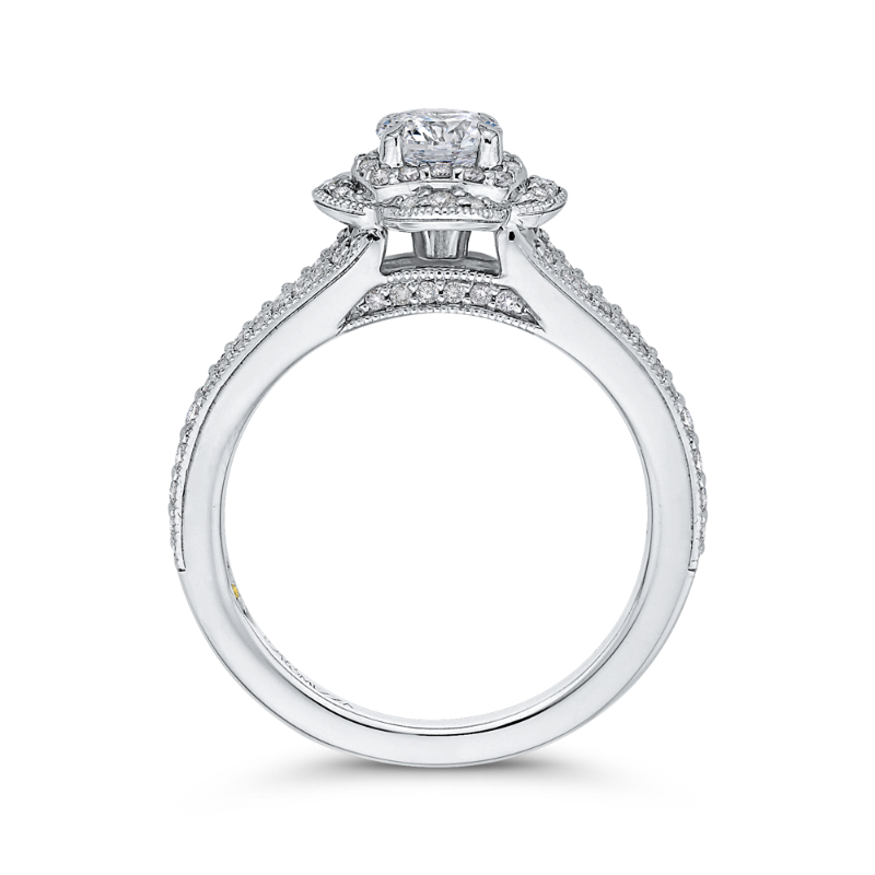 Split Shank Round Diamond Halo Engagement Ring in 14K White Gold