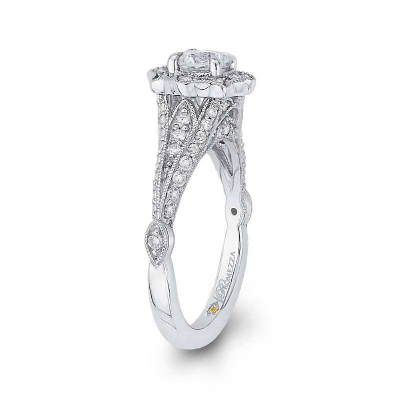 Round Diamond Vintage Halo Vintage Engagement Ring in 14K White Gold