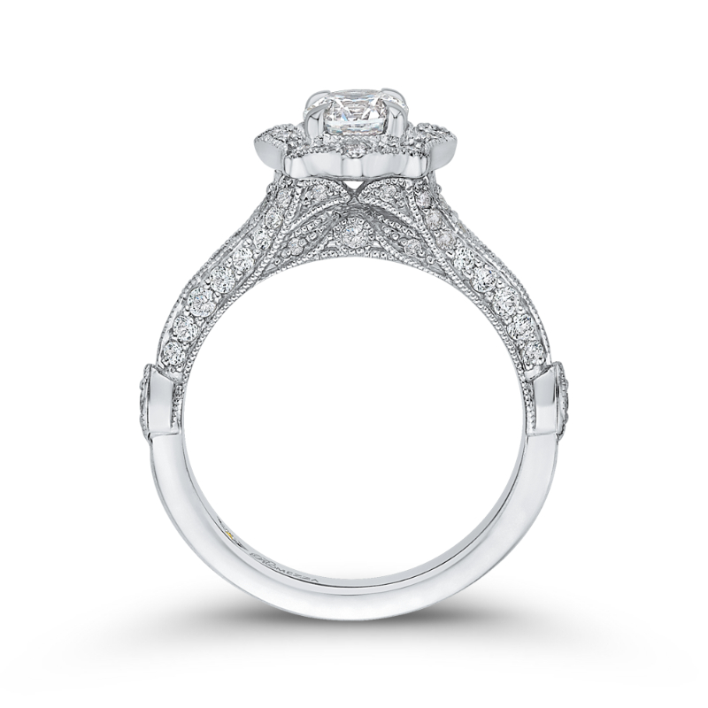 Round Diamond Vintage Halo Vintage Engagement Ring in 14K White Gold