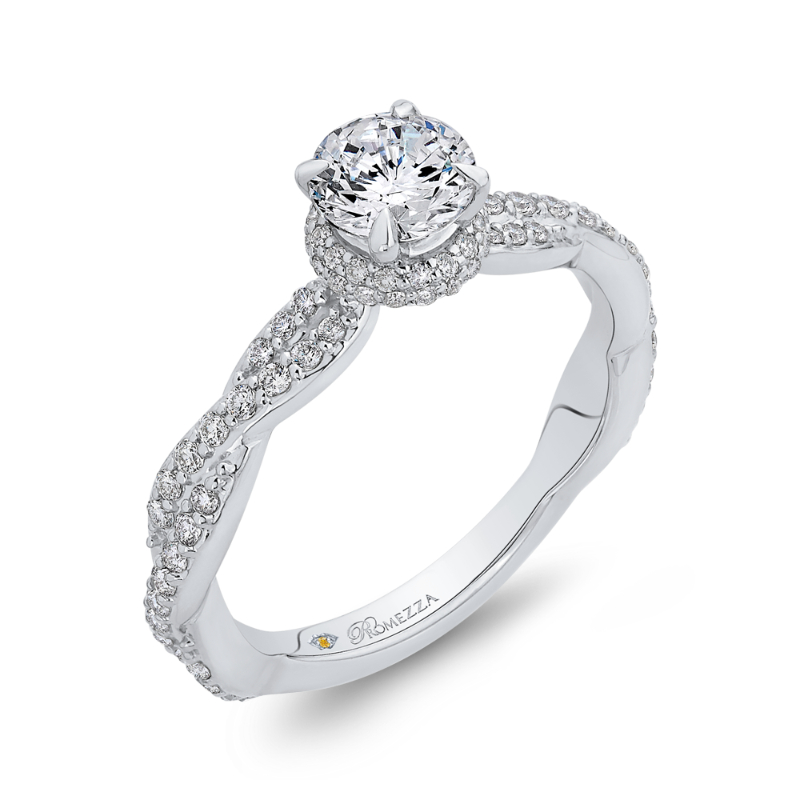 Round Diamond Floral Engagement Ring in 14K White Gold