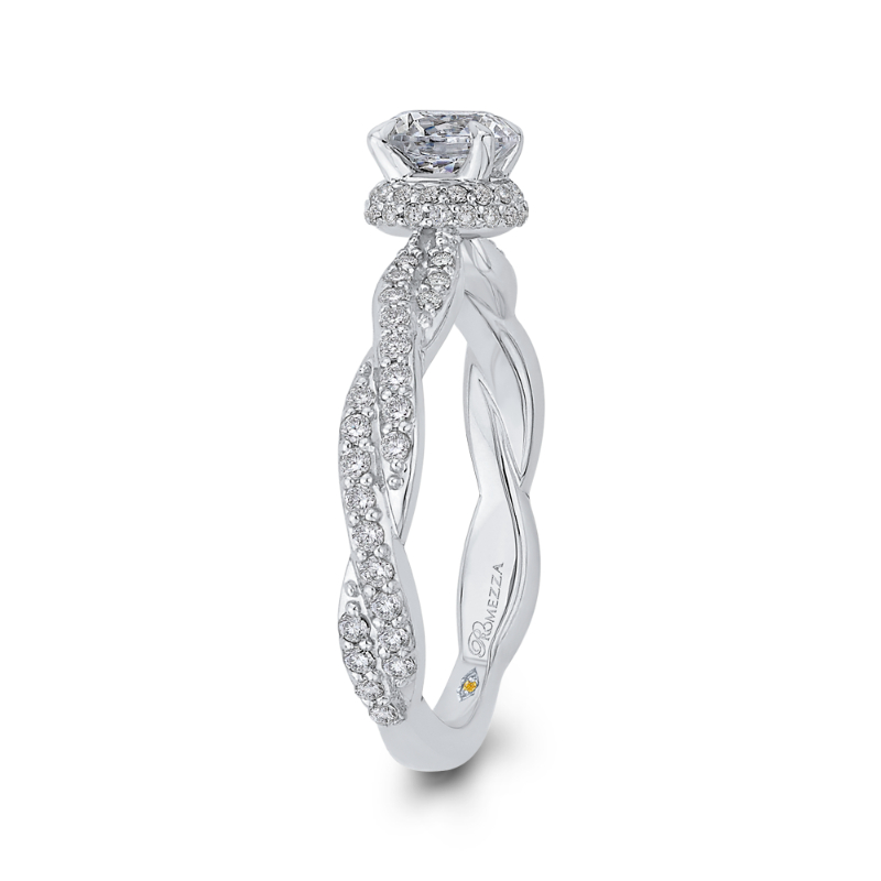 Round Diamond Floral Engagement Ring in 14K White Gold