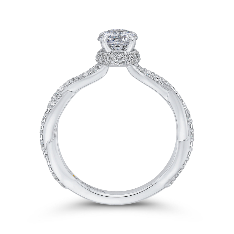 Round Diamond Floral Engagement Ring in 14K White Gold
