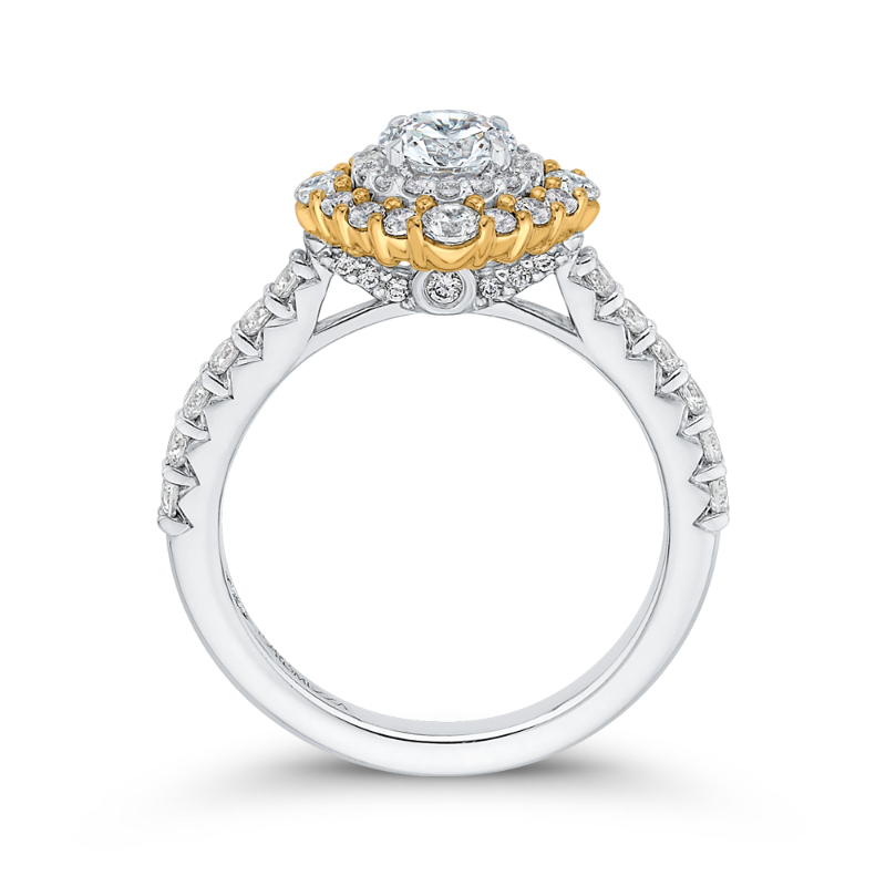 Round Diamond Double Halo Engagement Ring in 14K Two Tone Gold