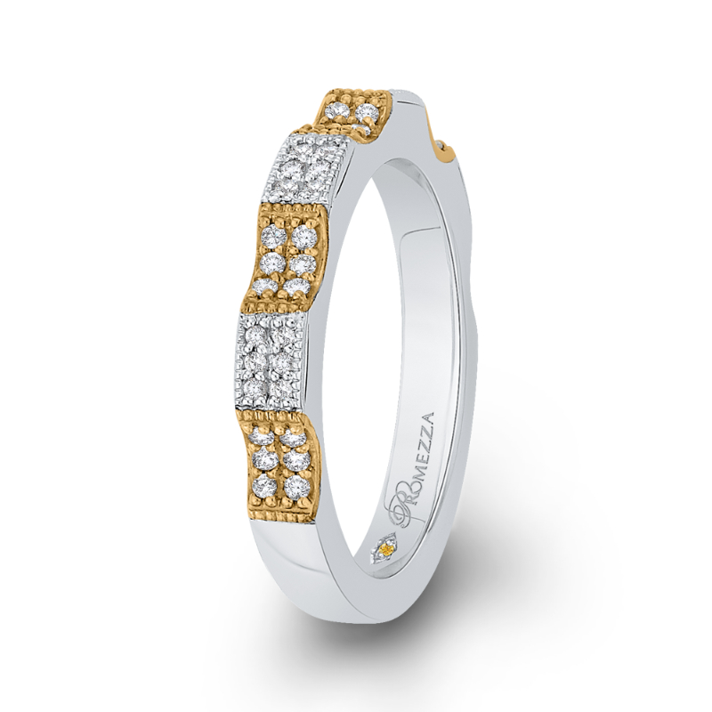 Round Diamond Half-Eternity Wedding Band in 14K Two Tone Gold
