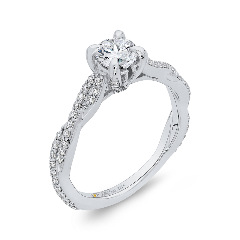 Round Diamond Engagement Ring with Crossover Shank in 14K White Gold