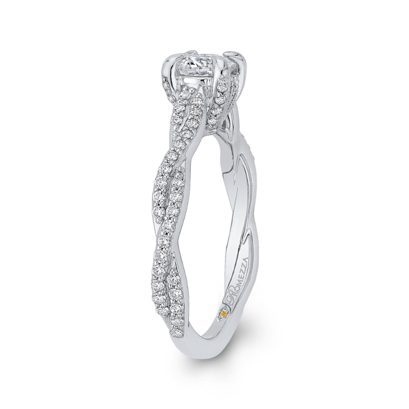 Round Diamond Engagement Ring with Crossover Shank in 14K White Gold