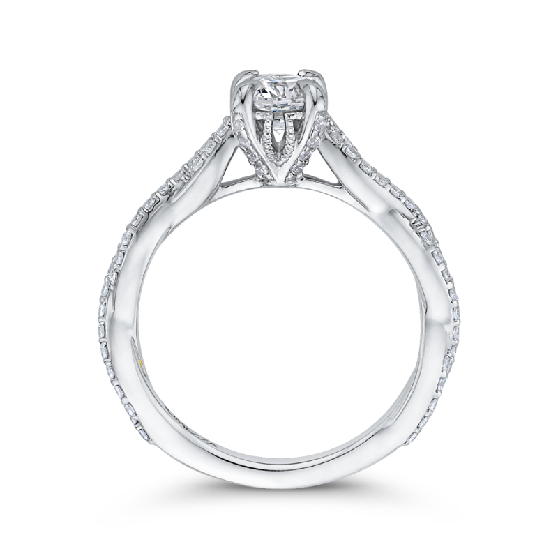 Round Diamond Engagement Ring with Crossover Shank in 14K White Gold