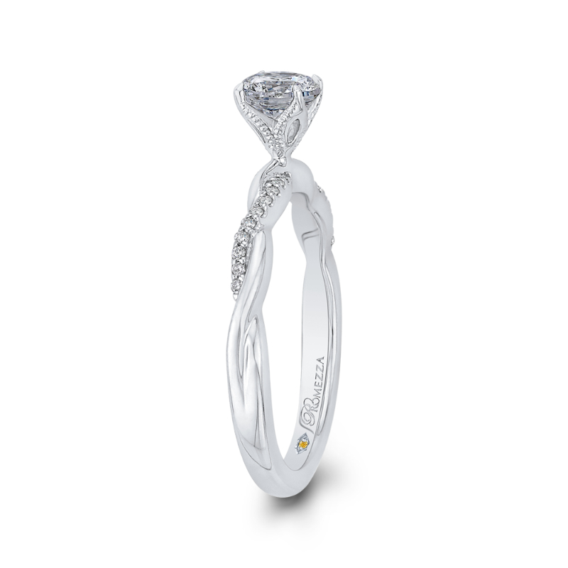 Round Diamond Engagement Ring with Crossover Shank in 14K White Gold