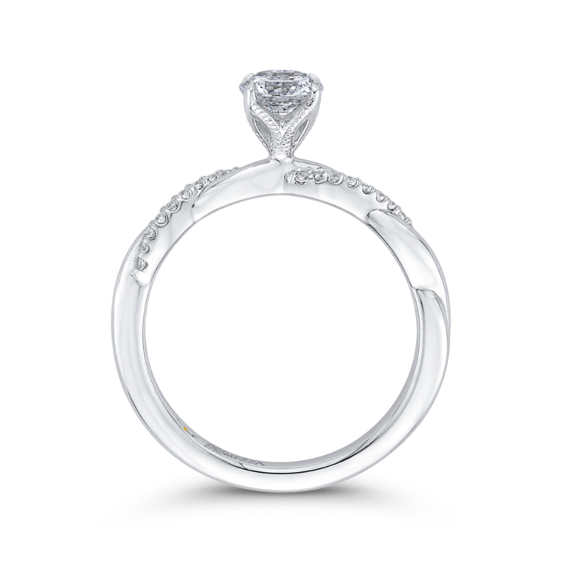 Round Diamond Engagement Ring with Crossover Shank in 14K White Gold