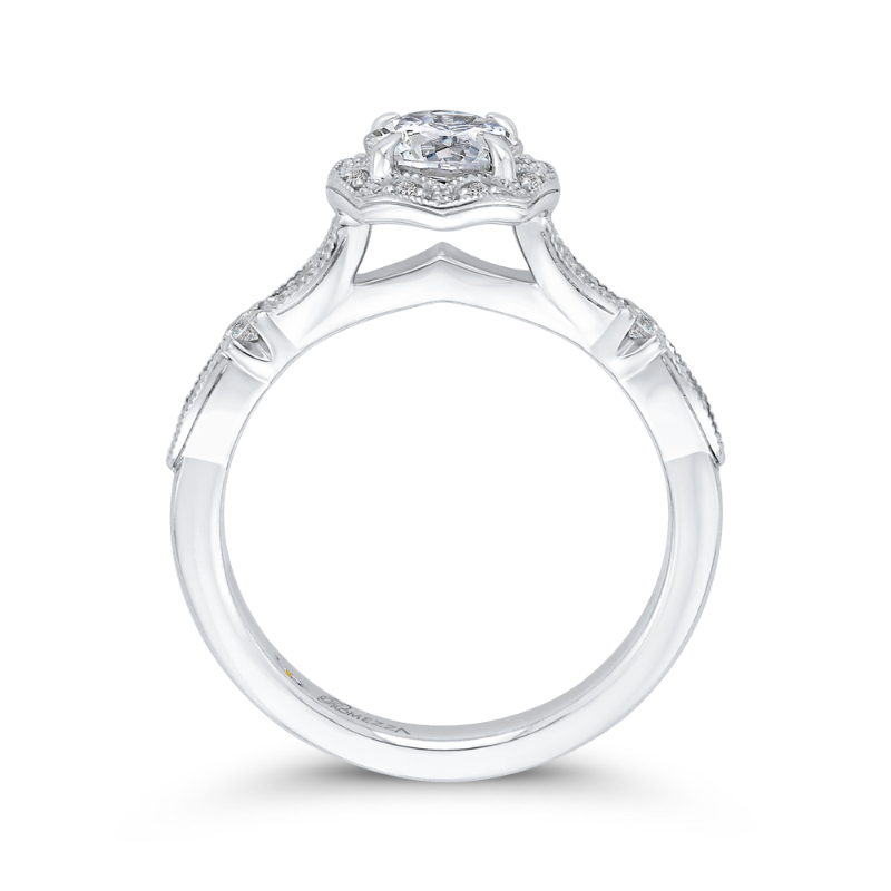 Round Diamond Halo Engagement Ring in 14K White Gold