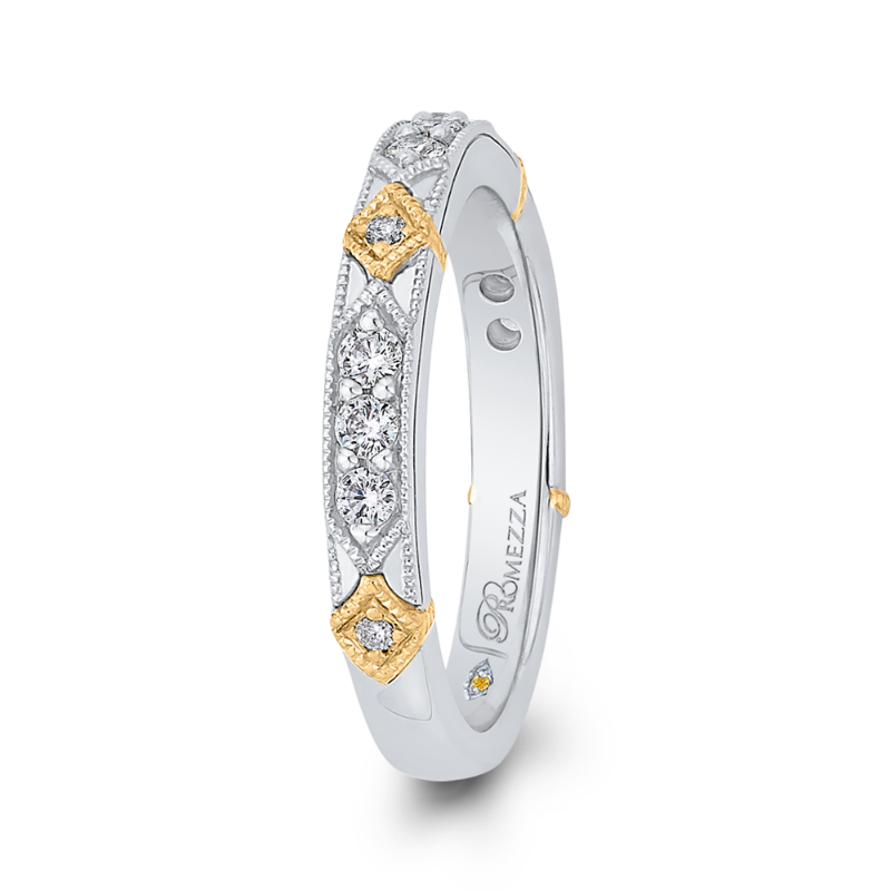 Round Diamond Wedding Band in 14K Two Tone Gold