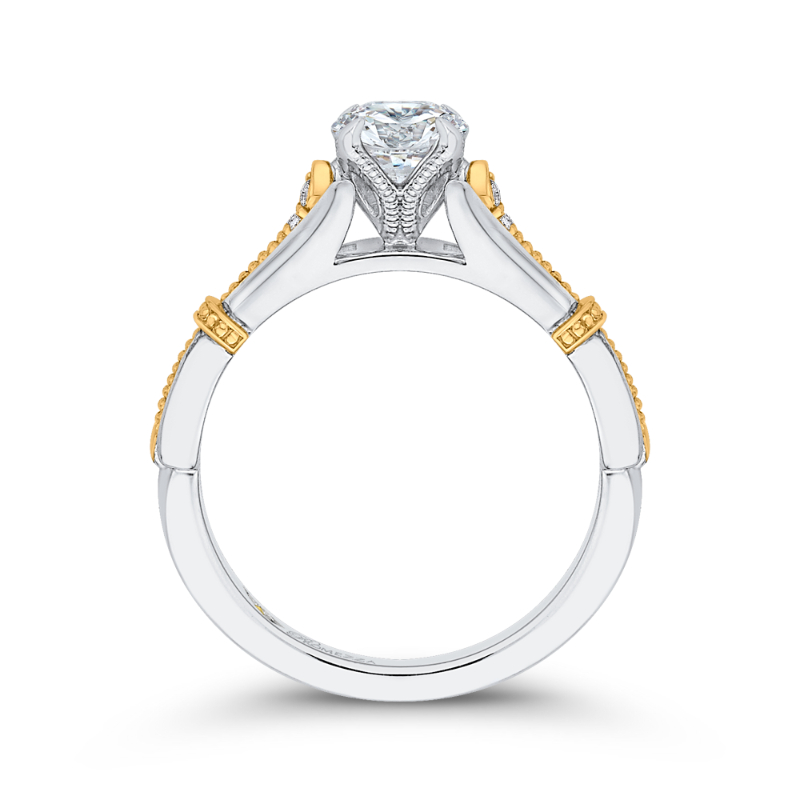 Round Diamond Floral Engagement Ring in 14K Two Tone Gold