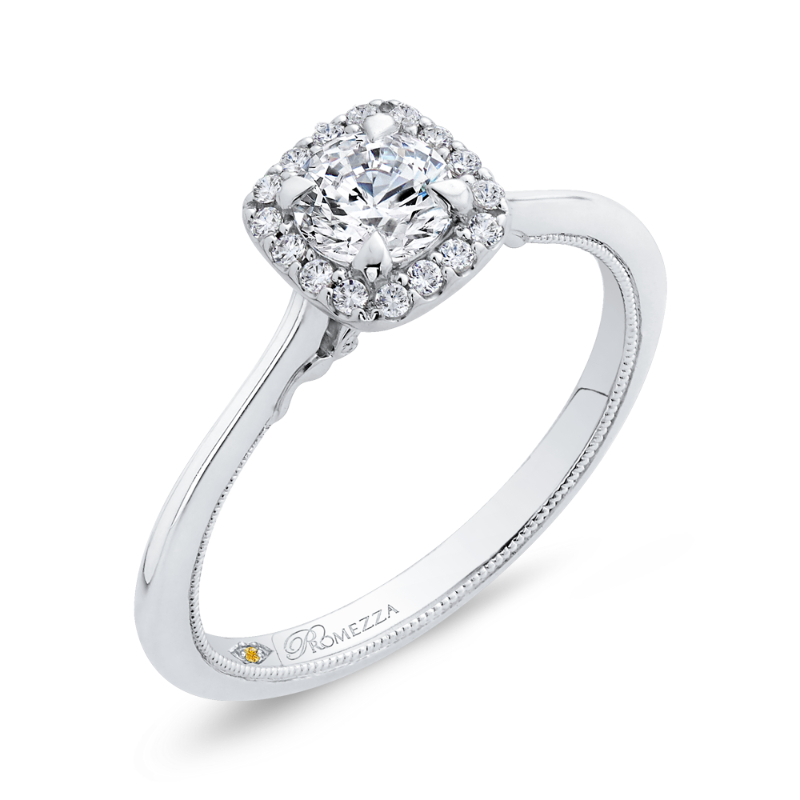 Round Diamond Halo Engagement Ring in 14K White Gold