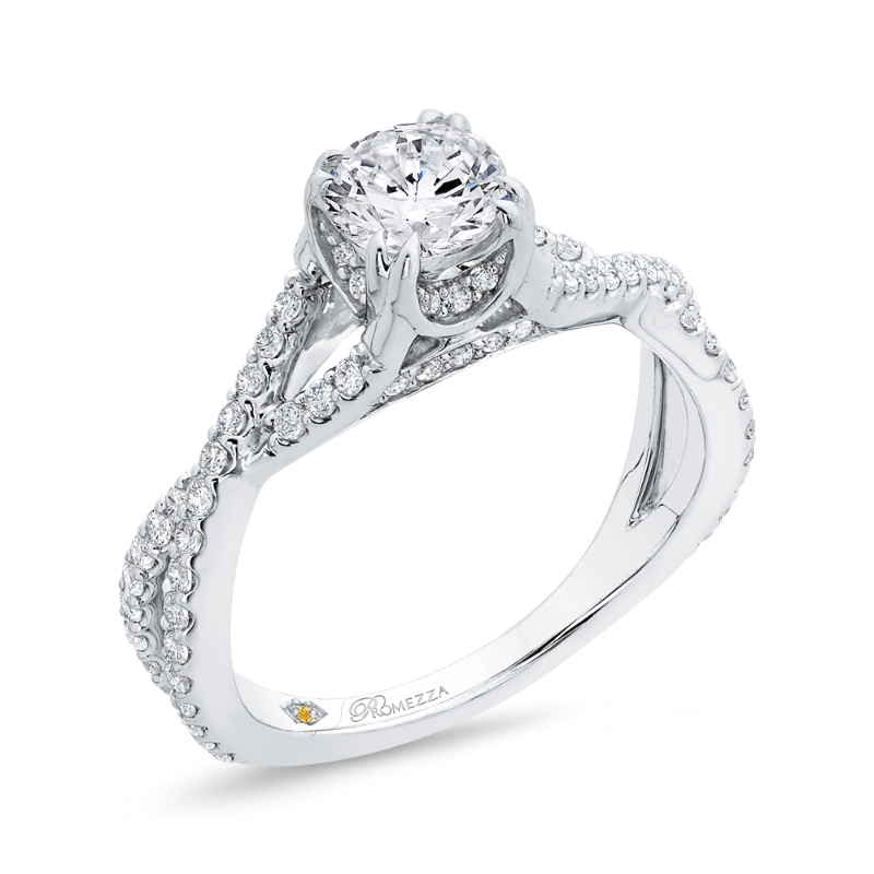 Round Diamond Criss-Cross Engagement Ring in 14K White Gold