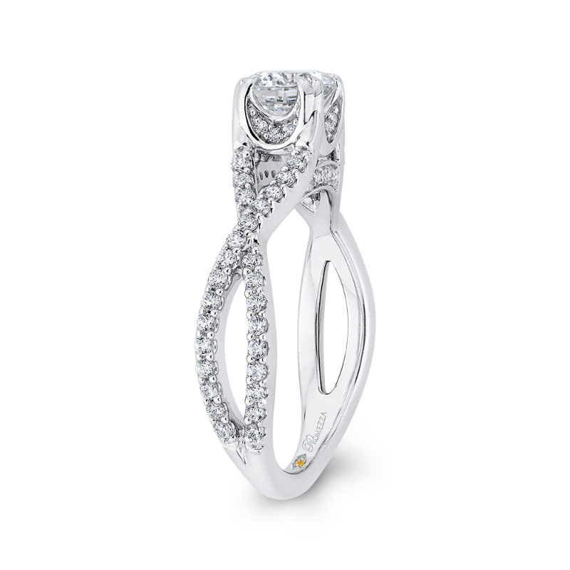 Round Diamond Criss-Cross Engagement Ring in 14K White Gold