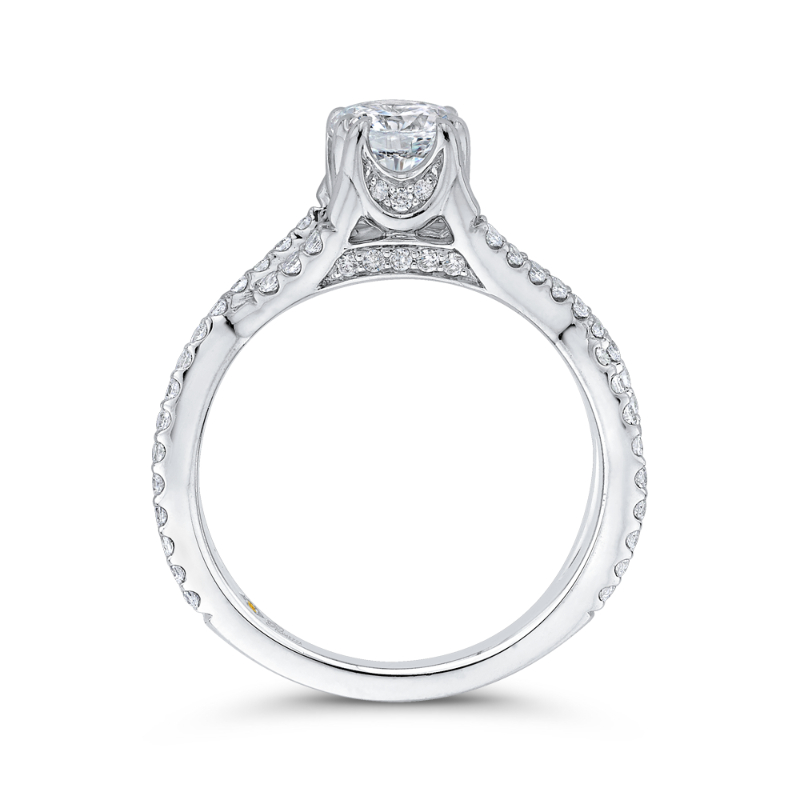 Round Diamond Criss-Cross Engagement Ring in 14K White Gold