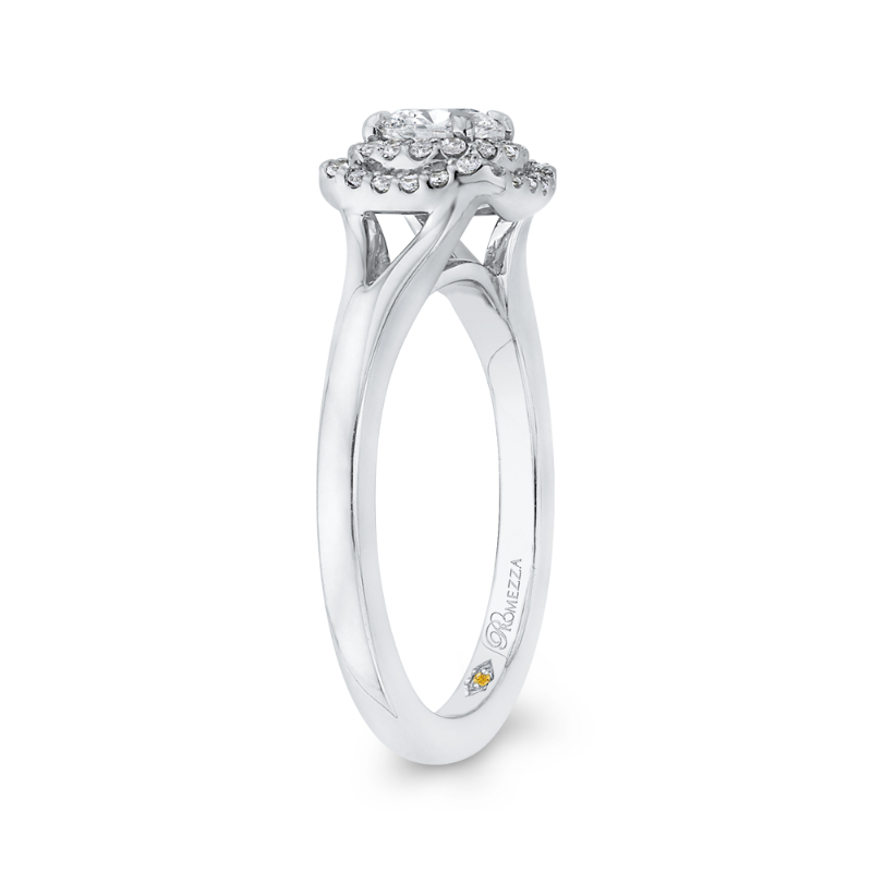 Round Diamond Double Halo with Spit Shank Engagement Ring in 14K White Gold