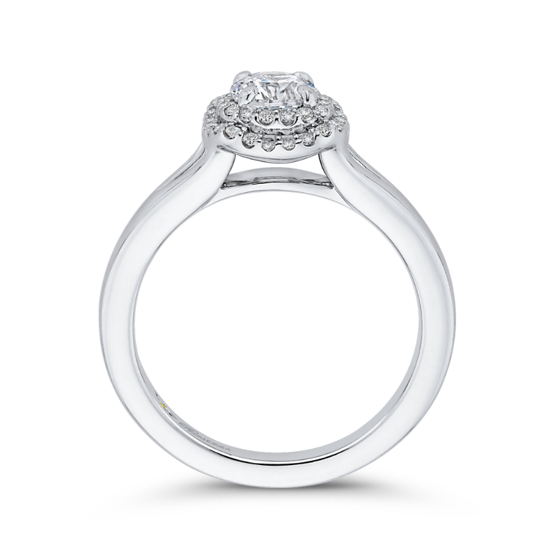 Round Diamond Double Halo with Spit Shank Engagement Ring in 14K White Gold