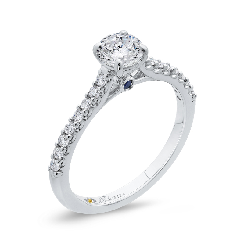 Round Diamond Cathedral Style Engagement Ring in 14K White Gold