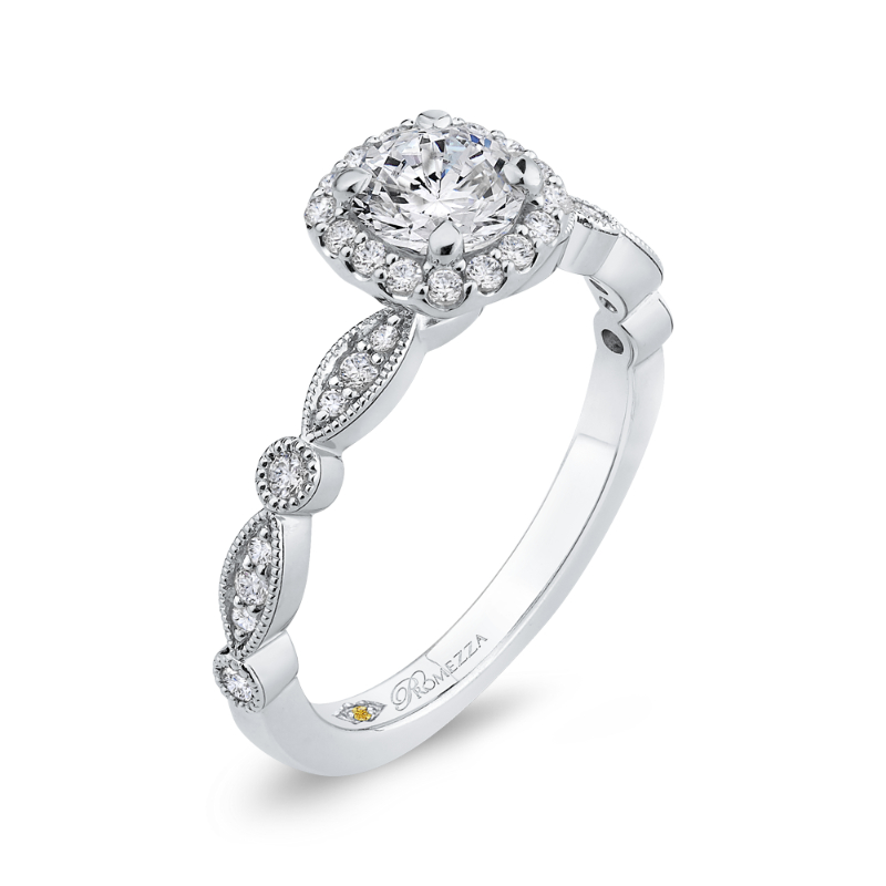 Round Diamond Halo Engagement Ring in 14K White Gold