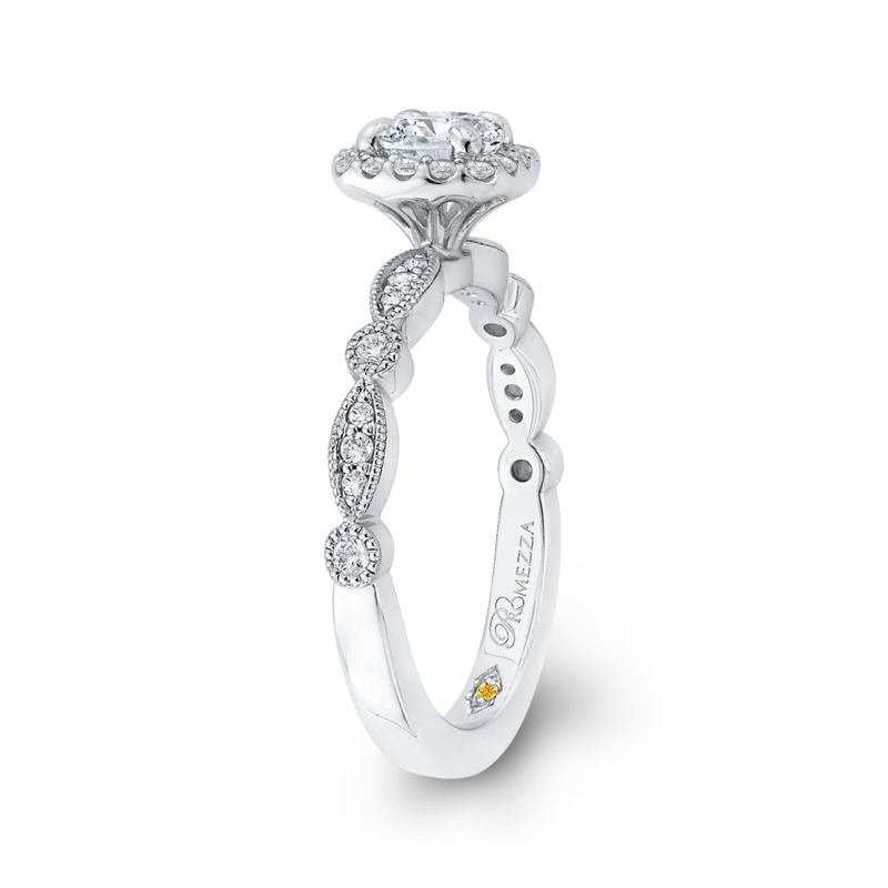 Round Diamond Halo Engagement Ring in 14K White Gold