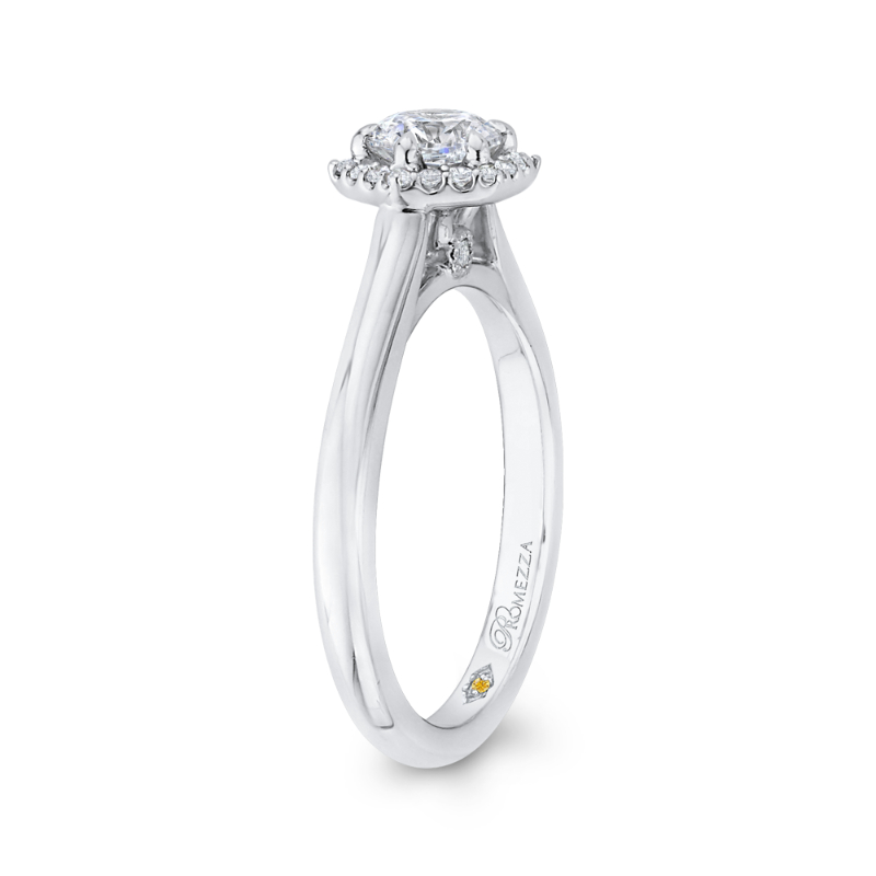 Round Diamond Hexagon Shape Halo Engagement Ring in 14K White Gold
