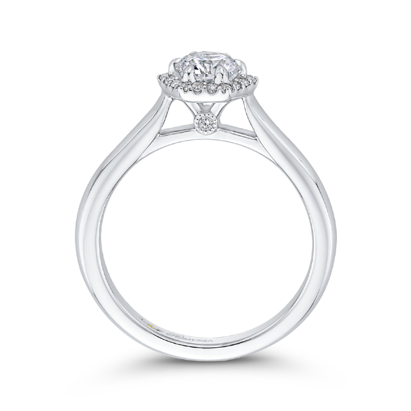 Round Diamond Hexagon Shape Halo Engagement Ring in 14K White Gold