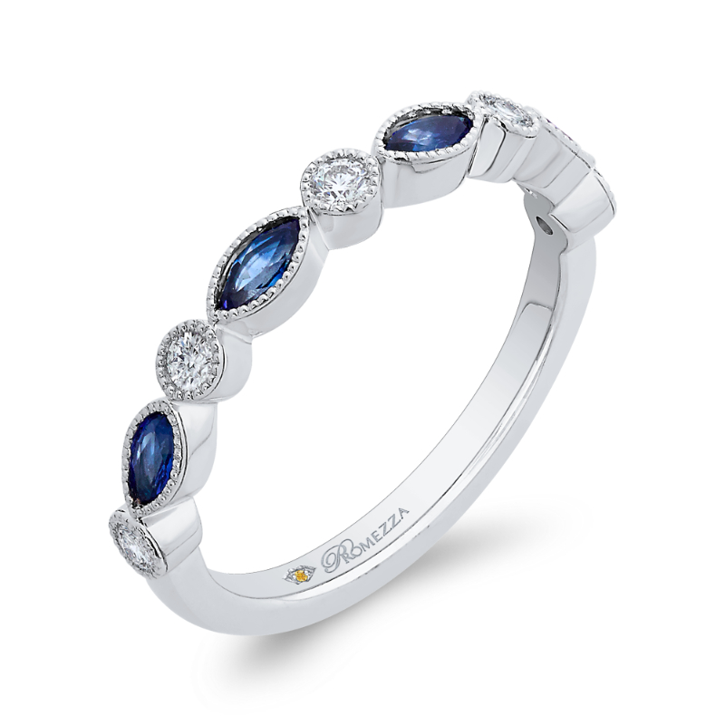 Marquise Cut Sapphire Diamond Wedding Band in 14K White Gold