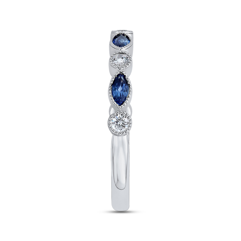 Marquise Cut Sapphire Diamond Wedding Band in 14K White Gold