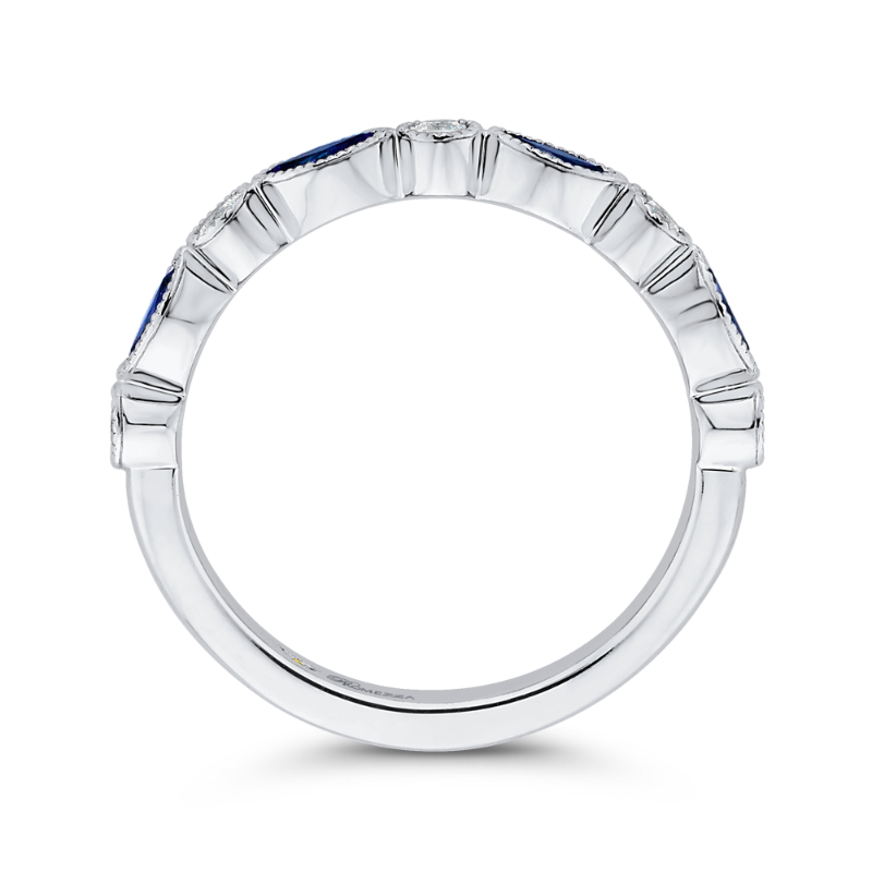 Marquise Cut Sapphire Diamond Wedding Band in 14K White Gold