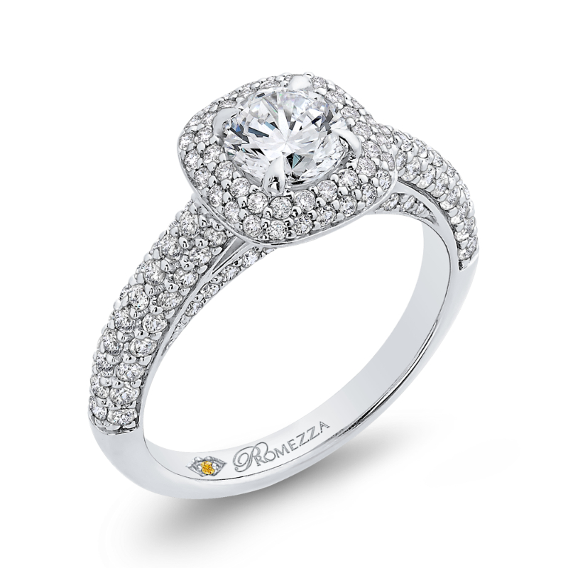 Round Diamond Double Halo Engagement Ring in 14K White Gold