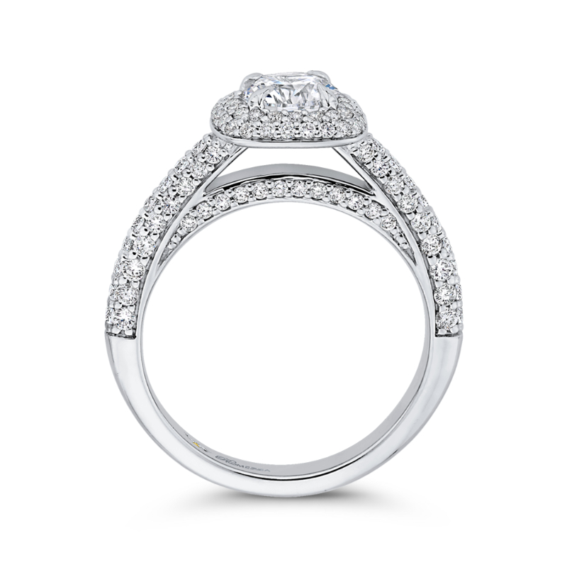 Round Diamond Double Halo Engagement Ring in 14K White Gold