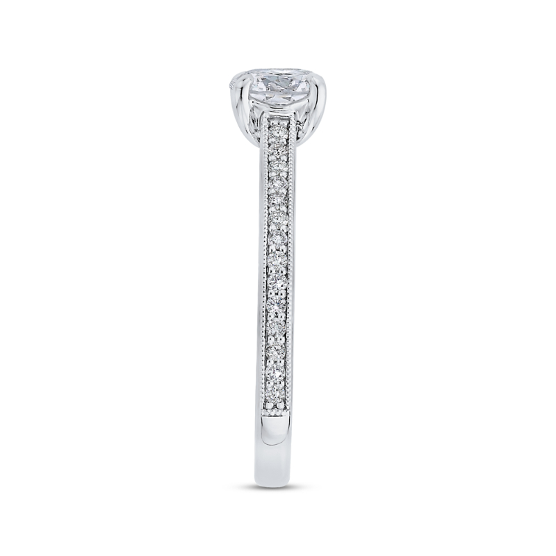 Round Diamond Cathedral Style Engagement Ring in 14K White Gold