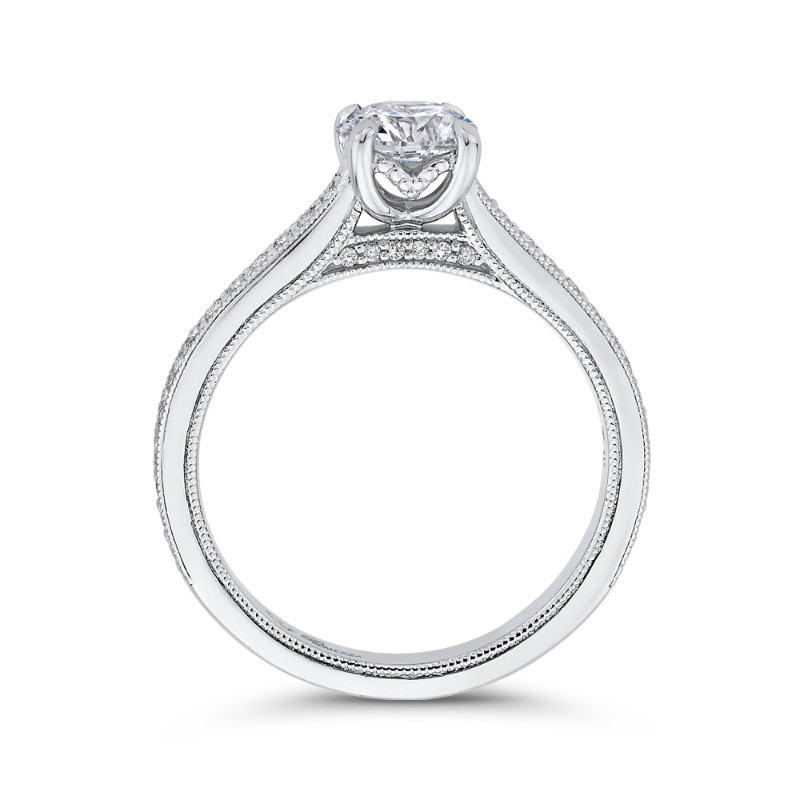 Round Diamond Cathedral Style Engagement Ring in 14K White Gold