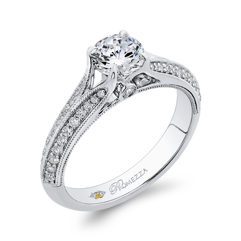 Split Shank Round Diamond Engagement Ring in 14K White Gold