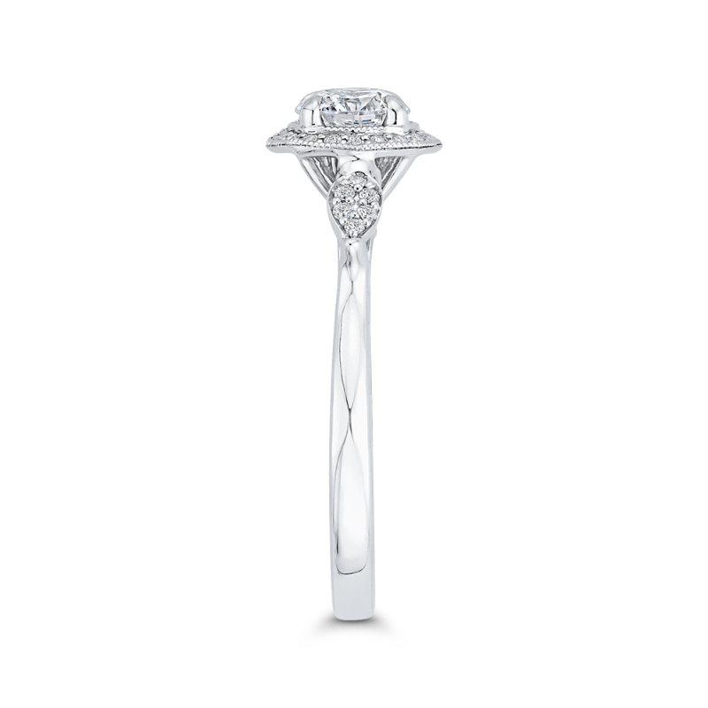 Round Diamond Floral Halo Engagement Ring in 14K White Gold