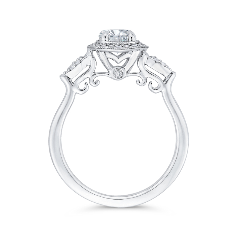 Round Diamond Floral Halo Engagement Ring in 14K White Gold
