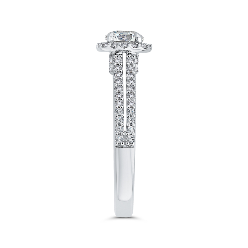 Round Diamond Cathedral Style Halo Engagement Ring in 14K White Gold