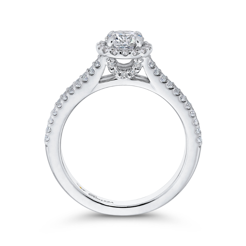 Round Diamond Cathedral Style Halo Engagement Ring in 14K White Gold