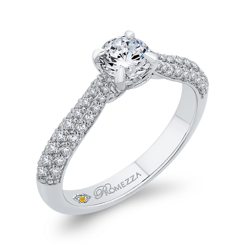 Round Diamond Cathedral Style Engagement Ring in 14K White Gold