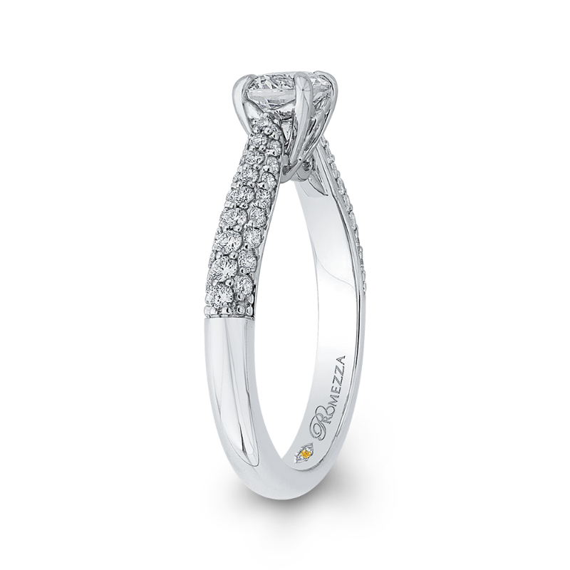 Round Diamond Cathedral Style Engagement Ring in 14K White Gold