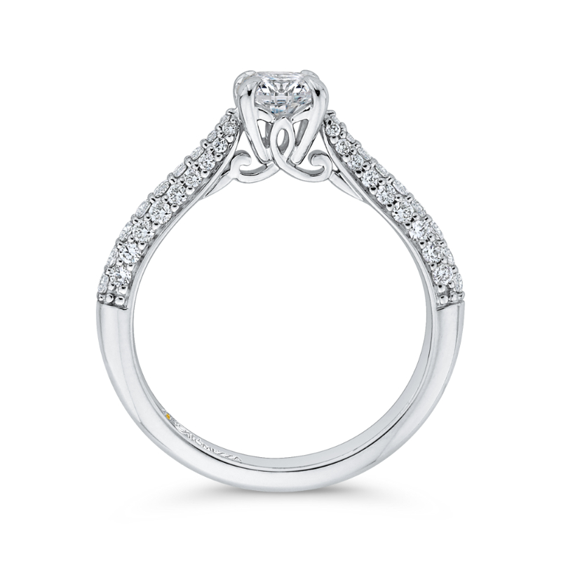Round Diamond Cathedral Style Engagement Ring in 14K White Gold