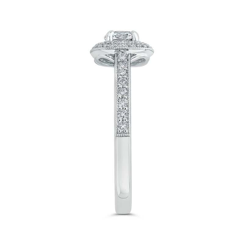Round Diamond Double Halo Cathedral Style Engagement Ring in 14K White Gold