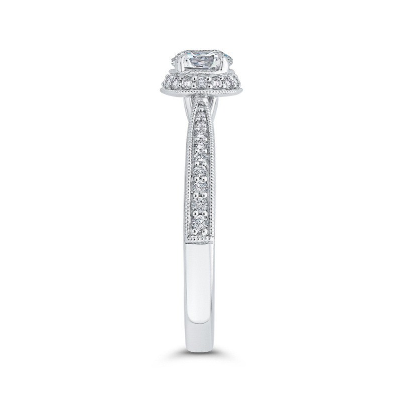 Round Diamond Halo Engagement Ring in 14K White Gold