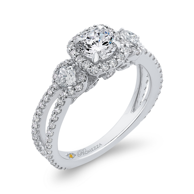 Split Shank Round Diamond Halo Engagement in 14K White Gold