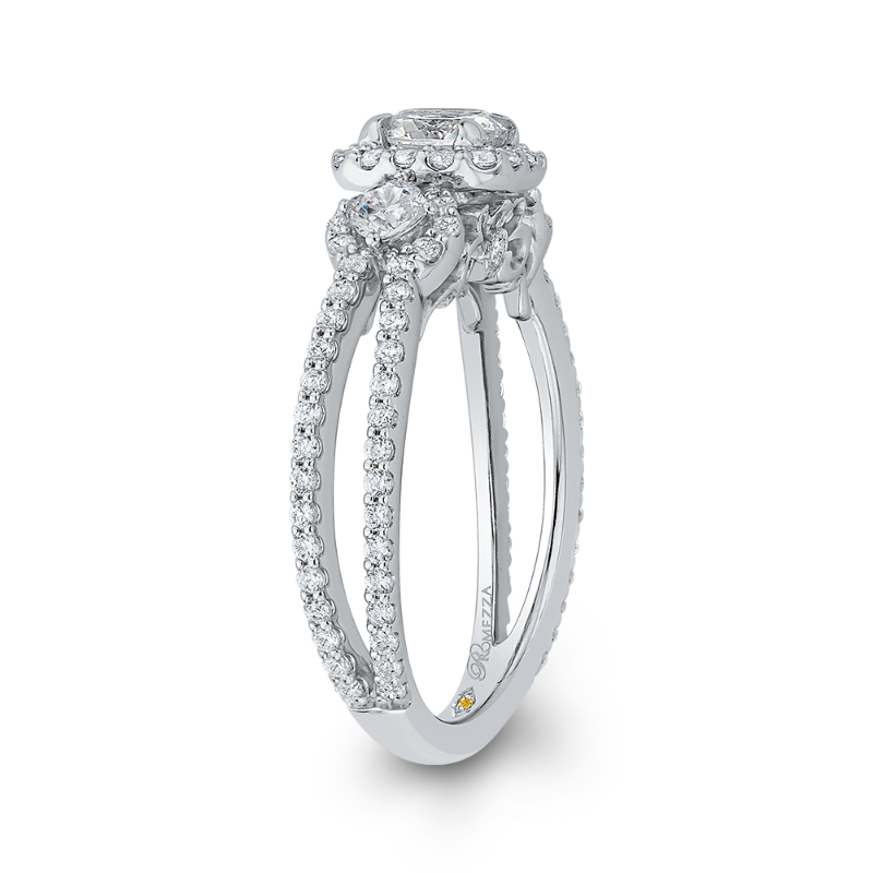 Split Shank Round Diamond Halo Engagement in 14K White Gold
