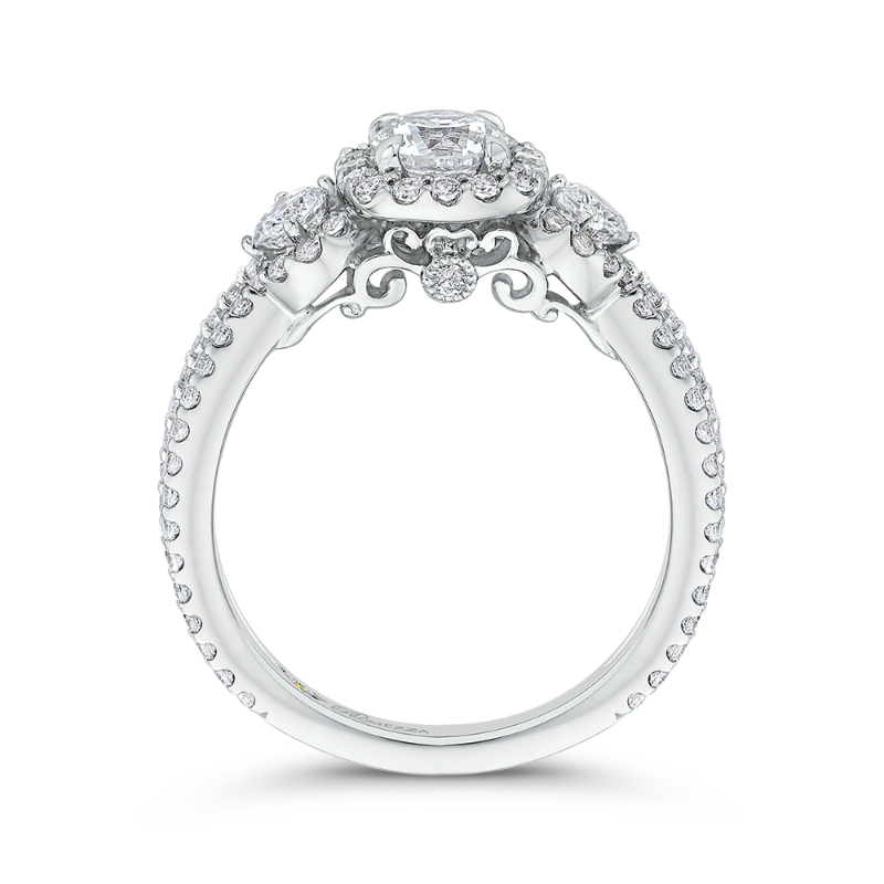Split Shank Round Diamond Halo Engagement in 14K White Gold