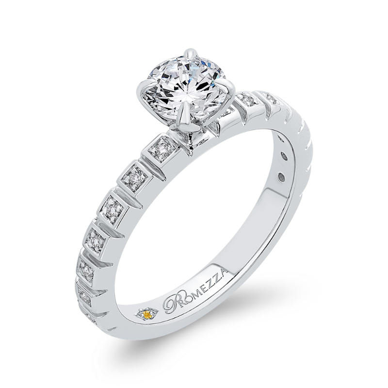 Diamond Floral Engagement Ring in 14K White Gold